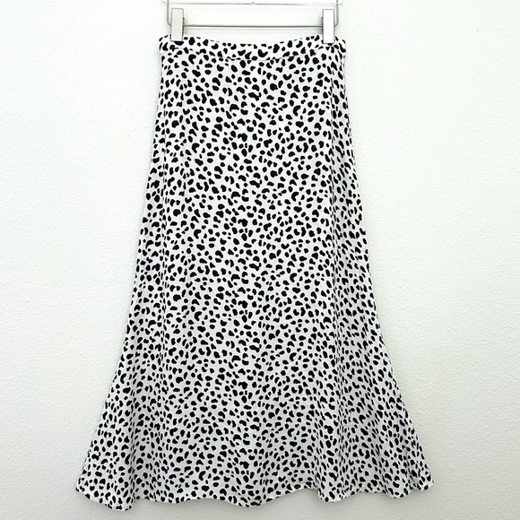 Reformation Bea Midi Skirt Ocelot Animal Print Leopard Spots Dots Black Size 6 - Picture 3 of 16